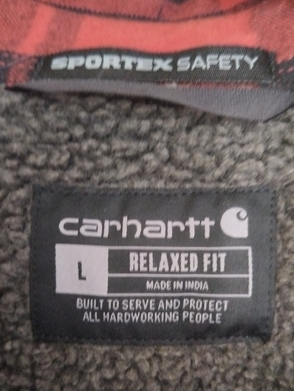 EUC Customized Carhartt Red & Black Plaid Sherpa-Lined Shirt Jacket - Large - Picture 4 of 8
